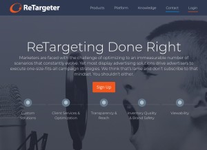 How retargeter.com looks like on a tablet such as an iPad.