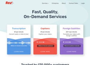 How rev.com looks like on a tablet such as an iPad.