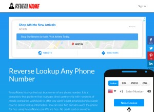 How revealname.com looks like on a tablet such as an iPad.