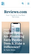 How reviews.com looks like on a mobile device such as an iPhone.