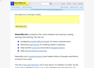 How rewordify.com looks like on a tablet such as an iPad.