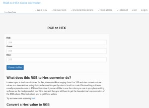 How rgbtohex.net looks like on a tablet such as an iPad.