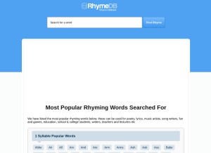 How rhymedb.com looks like on a tablet such as an iPad.