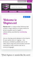 How rhymes.net looks like on a mobile device such as an iPhone.