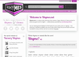 How rhymes.net looks like on a tablet such as an iPad.