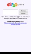 How rhymezone.com looks like on a mobile device such as an iPhone.