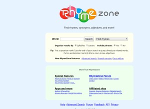 How rhymezone.com looks like on a tablet such as an iPad.