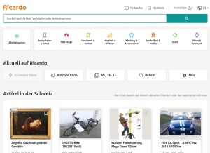 How ricardo.ch looks like on a tablet such as an iPad.