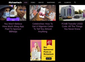 How richeetech.com.ng looks like on a tablet such as an iPad.