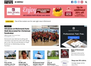 How richmond-news.com looks like on a tablet such as an iPad.