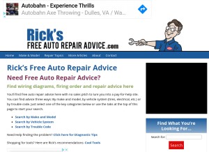 How ricksfreeautorepairadvice.com looks like on a tablet such as an iPad.