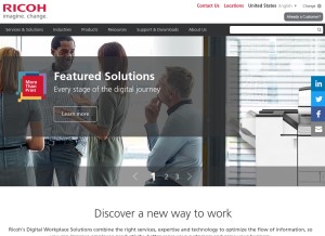 How ricoh-usa.com looks like on a tablet such as an iPad.