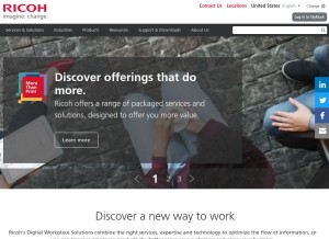 How ricoh.com looks like on a tablet such as an iPad.