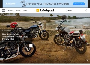 How rideapart.com looks like on a tablet such as an iPad.