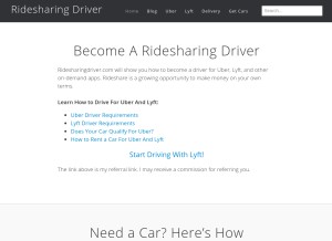 How ridesharingdriver.com looks like on a tablet such as an iPad.