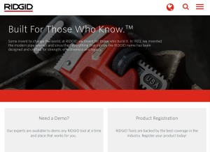 How ridgid.com looks like on a tablet such as an iPad.