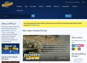 How rifftrax.com looks like on a tablet such as an iPad.