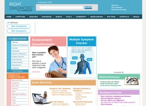 How rightdiagnosis.com looks like on a tablet such as an iPad.