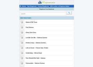 How ringtonedownloads.mobi looks like on a tablet such as an iPad.