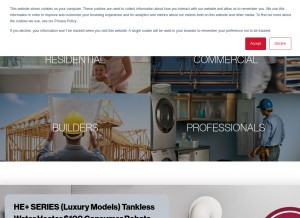 How rinnai.us looks like on a tablet such as an iPad.