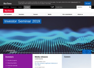 How riotinto.com looks like on a tablet such as an iPad.