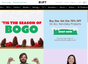 How riptapparel.com looks like on a tablet such as an iPad.