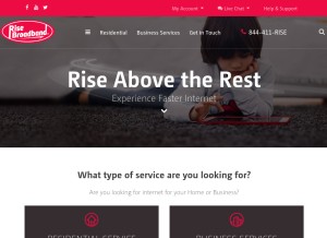 How risebroadband.com looks like on a tablet such as an iPad.