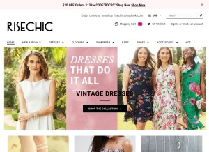 How risechic.com looks like on a tablet such as an iPad.