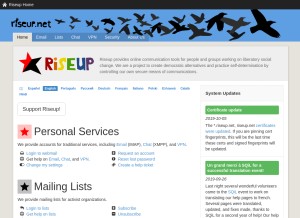 How riseup.net looks like on a tablet such as an iPad.