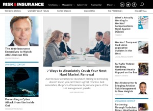 How riskandinsurance.com looks like on a tablet such as an iPad.