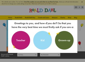 How roalddahl.com looks like on a tablet such as an iPad.