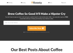 How roastycoffee.com looks like on a tablet such as an iPad.