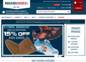 How rogansshoes.com looks like on a tablet such as an iPad.