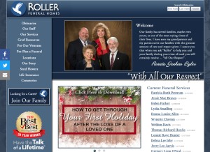 How rollerfuneralhomes.com looks like on a tablet such as an iPad.