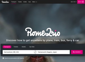 How rome2rio.com looks like on a tablet such as an iPad.