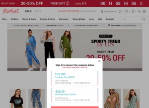 How romwe.com looks like on a tablet such as an iPad.