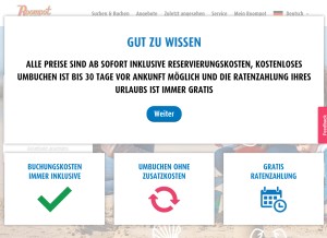 How roompot.de looks like on a tablet such as an iPad.