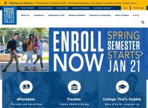 How rose.edu looks like on a tablet such as an iPad.