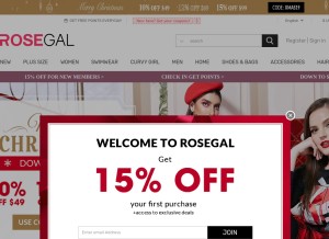 How rosegal.com looks like on a tablet such as an iPad.