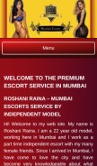 How roshani-raina.com looks like on a mobile device such as an iPhone.