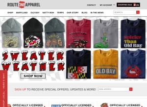 How routeoneapparel.com looks like on a tablet such as an iPad.