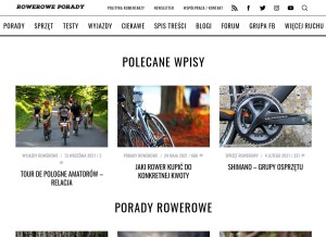 How roweroweporady.pl looks like on a tablet such as an iPad.