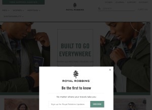 How royalrobbins.com looks like on a tablet such as an iPad.