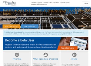 How rsmeansonline.com looks like on a tablet such as an iPad.