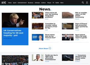 How rte.ie looks like on a tablet such as an iPad.