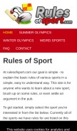 How rulesofsport.com looks like on a mobile device such as an iPhone.