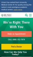 How rush.edu looks like on a mobile device such as an iPhone.