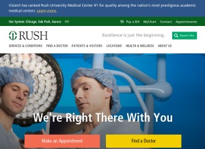 How rush.edu looks like on a tablet such as an iPad.