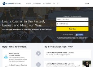 How russianpod101.com looks like on a tablet such as an iPad.