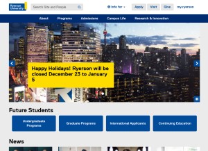 How ryerson.ca looks like on a tablet such as an iPad.
